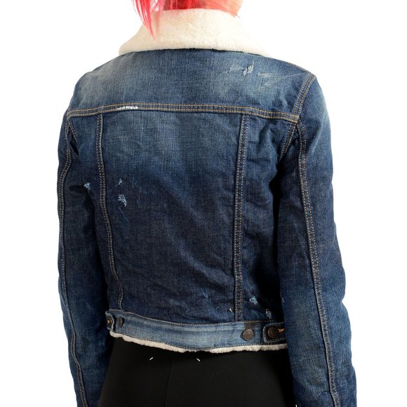 Dsquared2 Women's Denim & Leather Fur Full Zip Shearling Jacket US S IT 40 - Picture 4 of 6